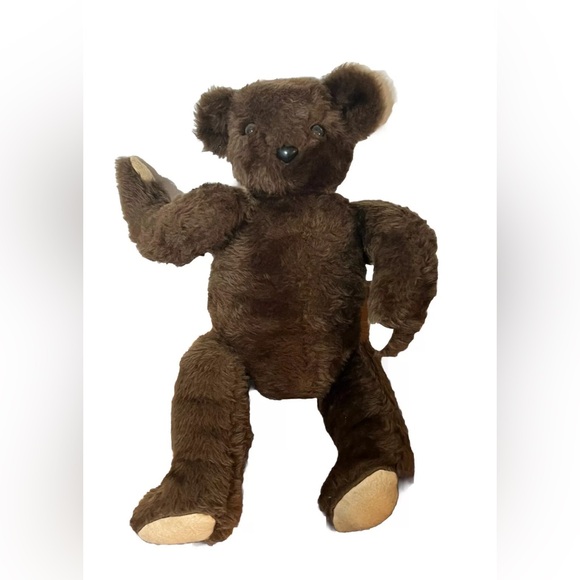 Vtg Holiday Teddy Bear Chocolate Brown Fully Jointed Posable 12”-22” Christmas - Picture 4 of 11